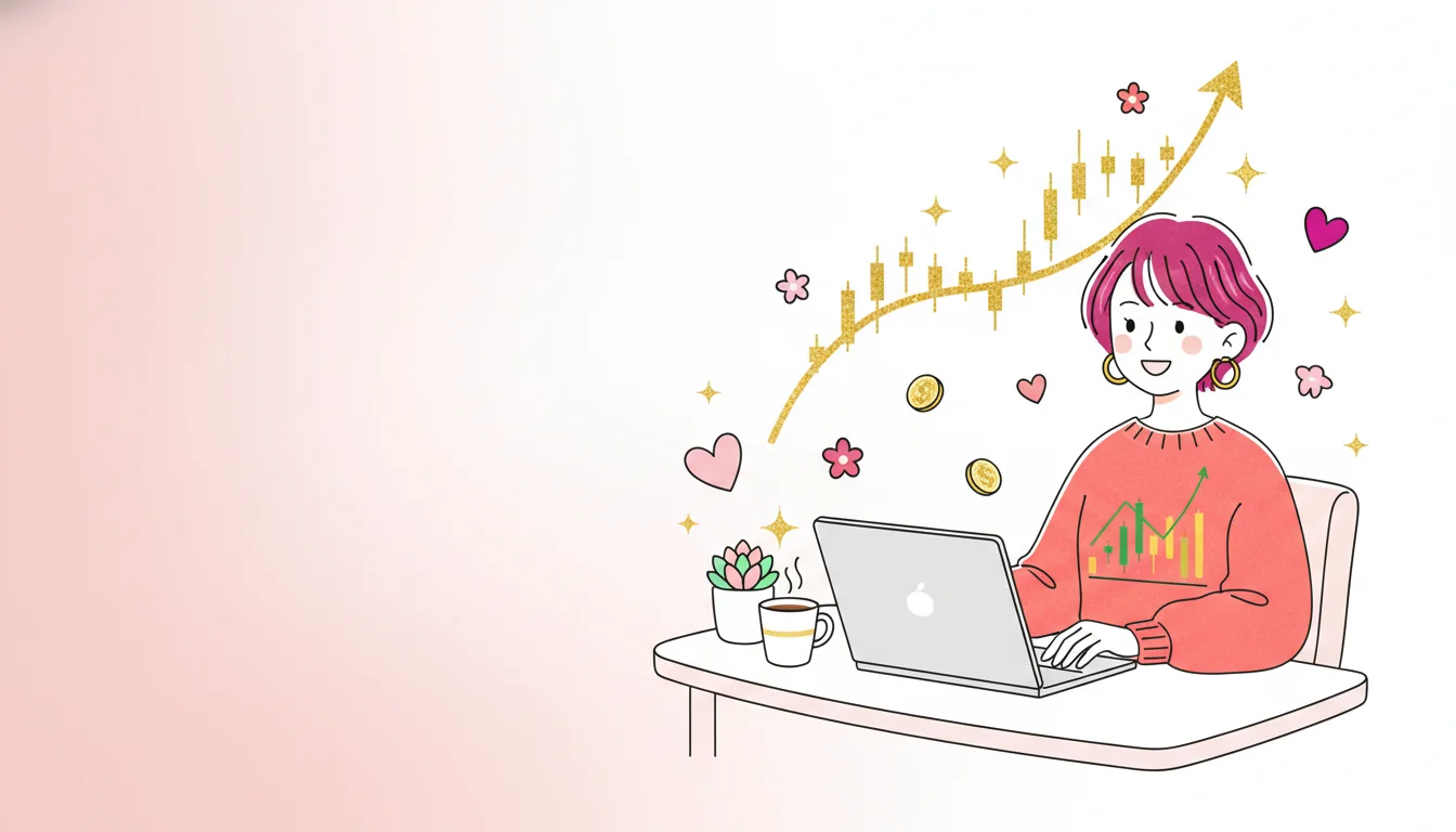 おうちのスキマ時間にノートパソコンで少額FXに取り組み、キャリアアップしていく主婦のイメージ