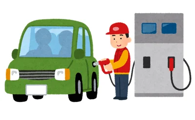 ガソリンスタンドで給油する従業員のイラスト
