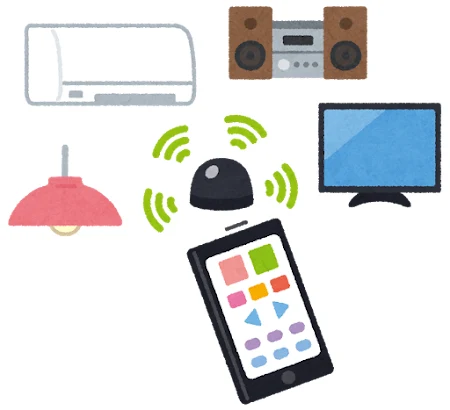 スマートフォンで家電を操作するイラスト