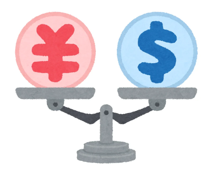 円とドルが天秤にのったイラスト