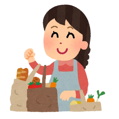 野菜とパンを買う主婦のイラスト